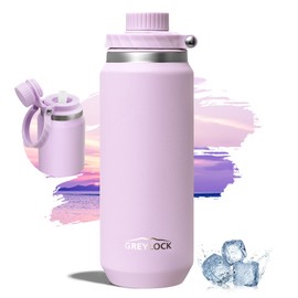 Greylock 20 oz Water Bottle Insulated, BPA-Free Reusable Water Bottles Stainless Steel, Leak Proof Kids Travel Water Bottle with Straw Lid, Double-Wall Vacuum Insulation, 24 Hours Cold (Lilac Purple)
