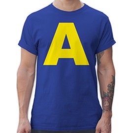 T-Shirt Herren - Kostüm Buchstabe A Streifenhörnchen Chipmunk Alvin I Passend für Karneval I Gruppenkostüm Fasching - S - Royalblau - faschingst-Shirt Jeck Karnevals Tshirt Verkleidet