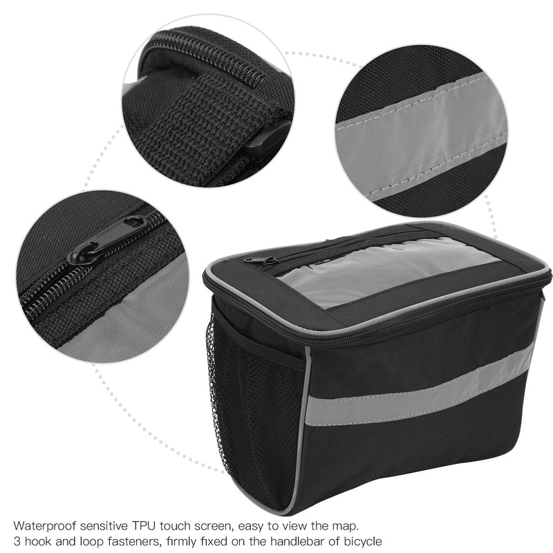 Mountain Bike Bicycle Handlebar Front Basket Bag with TPU Touchscreen