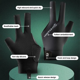 Snooker Player Gloves,Anti-Slip Billiard Gloves,Comfortable 3 Finger Snooker Player Gloves