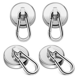 Teokantz Pack of 4 Magnetic Hooks Diameter 32 mm Extra Strong, Neodymium Magnetic Hook, Load Capacity 36 kg/79 lbs, 360° Rotating Magnetic Hook, Silver