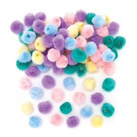 Baker Ross Pastel Threading Pom Pom Beads - Pack of 100, Pom Pom Crafts for Kids (AX897)