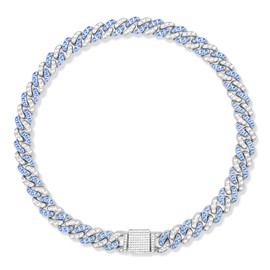 WimuPath Silver-Plated Blue Diamond Dog Collar - Cuban Style Metal Chain with Secure Buckle, Luxury Durable Collar for Small/Medium/Large Dogs & Puppies