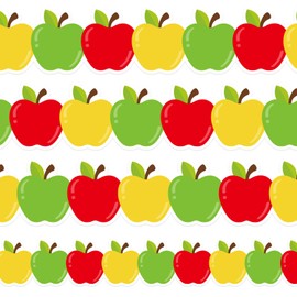 FYSUIMU 60 Pcs Back to School Apple Bulletin Board Borders Cartoon Apple Fruit Self-Adhesive Border Trim Sticker Decals for Home Classroom Party Wall Decoration