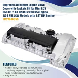 Tektall Upgraded Aluminum 11127646555 Engine Valve Cover with Gaskets Fit for Mini R55 / R56 / R57 1.6T Models with N14 Engine, R56 / R58 JCW Models with 1.6T N14 Engine # 11127585907 11127572854