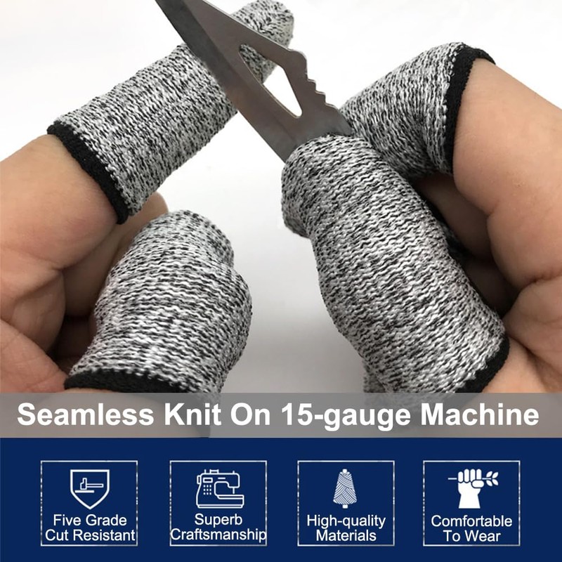 Grey, Finger Cots Cut Resistant Protection, 10 Pieces Reusable Finger