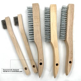 NICAVKIT 5-Piece Hand Wire Brush Set, Wire Brushes with Wooden Handle, 3 x Large Stainless Steel Brush 250 mm, 2 x Small Stainless Steel Brush 205 mm, Metal Brush Hand Wire Brush Set for Metal, Wood,