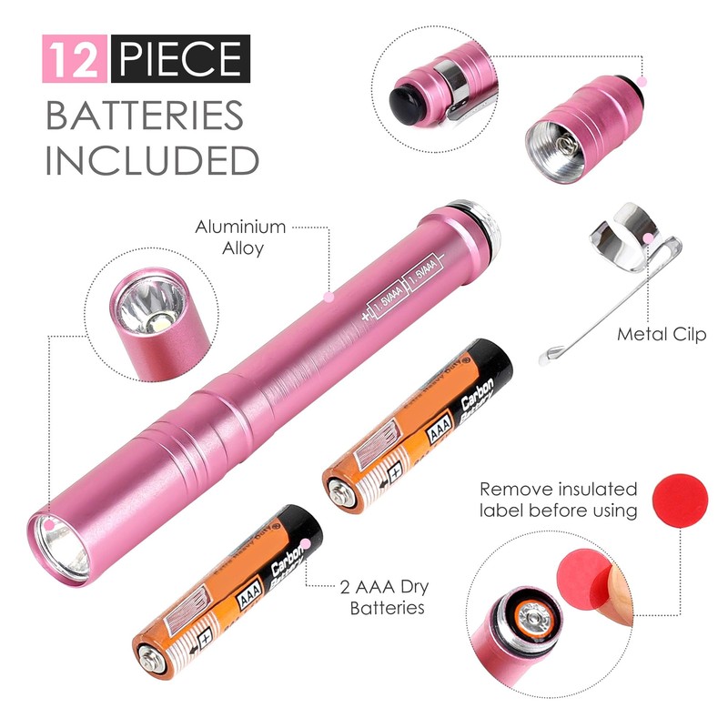 FASTPRO 6-Pack Pen Light, Aluminum LED Penlights with Batteries Included,