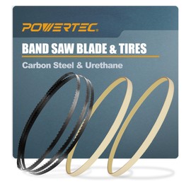 POWERTEC 59-1/2 Inch Bandsaw Blades with 9 Inch Band Saw Tires, 1/8" x 14 TPI Band Saw Blades 1PK with 9" x 1/2" x 5/32" Bandsaw Tires 2PK, Band Saw Accessories for Delta, Craftsman, Grizzly, Shop Fox