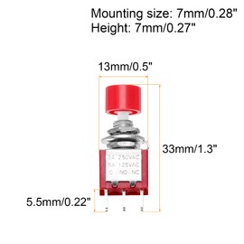 sourcing map 5 Pcs 2A/5A 250V AC/120V AC 7mm Mini Momentary Push Button Switch SPST NO+NC Red Switch Button with Soldering Foot for Electronic Devices