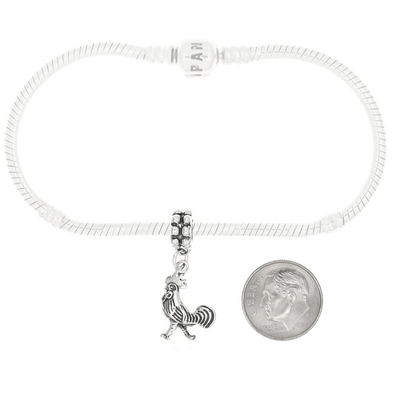 LGU Sterling Silver Oxidized 3D Rooster Dangle Bead Charm