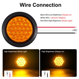 PVerandio 2Pcs 4 Inch Round Amber Strobe Lights 24 LED Trailer Tail Lights Amber 4" LED Strobe Light Stop Turn Tail Light Brake Lights for Trailer Truck 10-30V