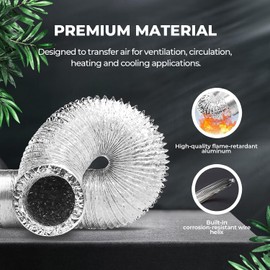 Simple Deluxe 4 Inch 8 Feet Ducting, Non-insulated Flex Air Aluminum Ducting Hose, Drying and Exhaust for HVAC Ventilation, 2 Clamps Included, Silver