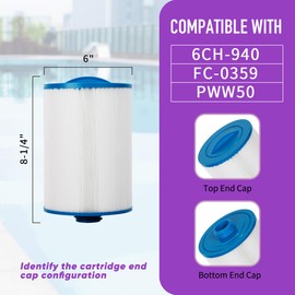 ZOTEE Spa Filter Cartridge Replaces Filbur FC-0359, PWW50P3, 6Ch-940,Darlly 60401 Waterway 817-0050, Plf6Ch-940 8-1/4" x 6" Hot Tub Filter,2 Pack