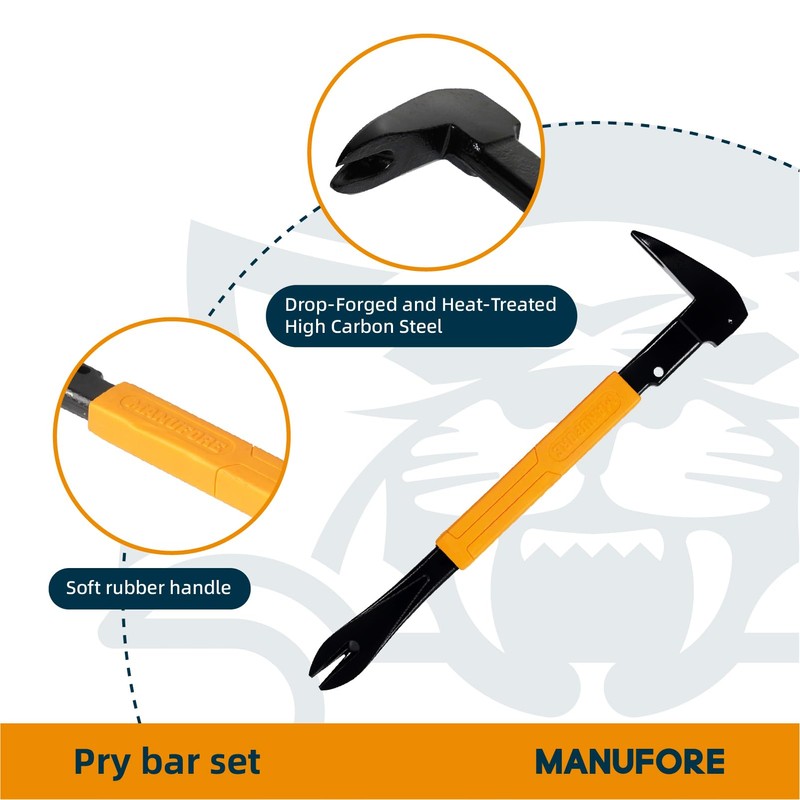 MANUFORE 4pcs Pry Bar Nail Puller Set, 12” Flat Pry