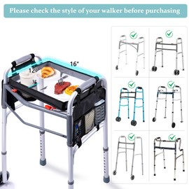 BAGSFY Clear View Walker Tray for Seniors w/Side Pockets – Universal Folding Walker Table with Cup Holder & Side Pocket | Hard Top Walker Accessory, Tool-Free Installation, Fits Most Walkers