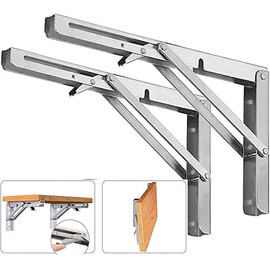 Folding Shelf Brackets, Max Load 300 lb, Heavy Duty Stainless Steel Collapsible Wall Mounted Shelf Brackets for Table, Space Saving DIY Bracket, Pack of 2 (10 Inch)