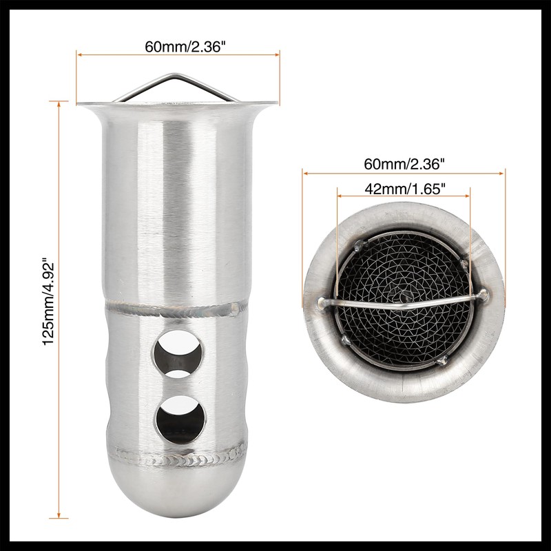 Hihaha 60mm Universal Motorcycle Exhaust Pipe Baffle Can Silver Tone