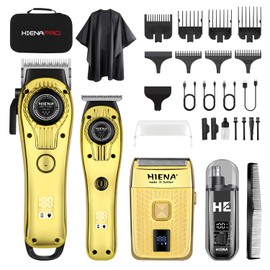 HIENA PRO Professional Hair Clipper Set for Men, Rechargeable Barber Clippers Set and Trimmer Kit, Foil Shaver & Men's Facial Grooming Tool, Electric Nose Hair and Beard Trimmer Set