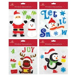 Santa Snowman Glass Christmas Gel Window Stickers Christmas Party Door Decorations (4Pcs Square Different Style)
