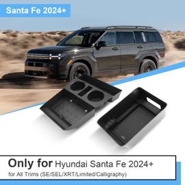 Coleya (2pcs) 2024 Santa Fe Accessories Lower Center Console Organizer &Armrest Organizer for Hyundai Santa Fe All Trim, Durable ABS Plastic&Anti-Slip Rubber Santa Fe Console Tray&Armrest Tray Insert