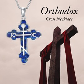ROMANTICWORK Orthodox Cross 925 Sterling Silver Russian Orthodox Pendant Religious Christian Jewelry Necklace, Sterling Silver