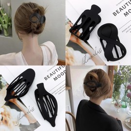 Atoden Black Hair Clips Lay Down Flat Hair Claw Clips 6Pcs French Concord Hair Clips for Thick Thin Hair Matte Jaw Clips Hair Clamps Large Barrettes Hair Accessories for Women