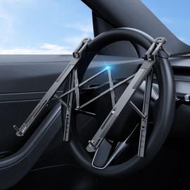 Fumcsy Angle Adjustable Car Steering Wheel Laptop Holder,Foldable Laptop Stand for car,Metal Car Laptop Riser | Car Reading Stand | Car Tablet Holder, Multipurpose Travel Car Accessories (Gray)