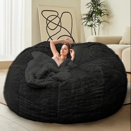 HDMLDP Bean Bag Chair for Adults Kids Without Filling Comfy Fluffy Giant Round Beanbag Lazy Sofa Cover for Reading Chair Floor Chair, 5FT, Black