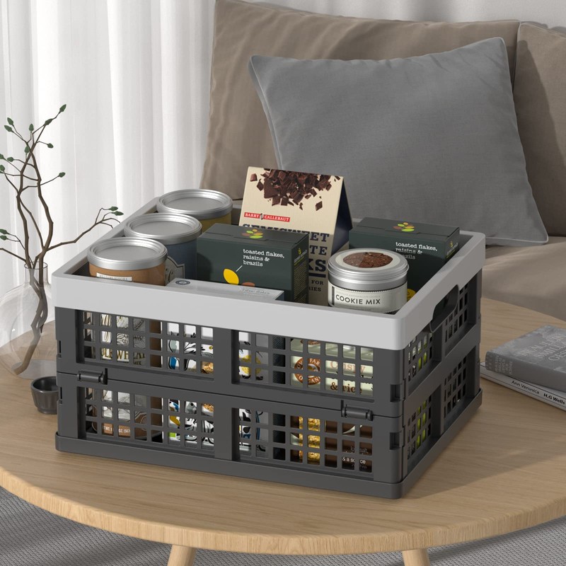 Gainhope 3-Pack 15 L Plastic Collapsible Storage Crate, Foldable Stackable