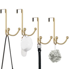 HFHOME 4 Packs Over The Door Double Hanger Hooks, Metal Twin Hooks Organizer for Hanging Coats, Hats, Robes, Towels- Gold