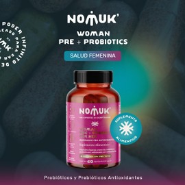 Intea Probióticos Mujer 60 Cápsulas Veganas | Suplemento 100% Natural | Probioticos y Prebioticos Antioxidantes | Para Uso Diario 2 Capsulas por la Mañana | Vegano | NOMUK