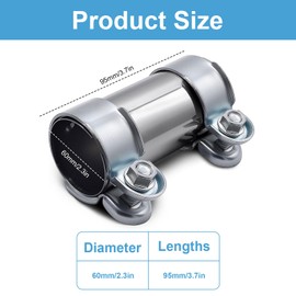 Double Clamp Exhaust Clamp Diameter 60 mm x 95 mm, Exhaust Clamp Stainless Steel Pipe Connector, Exhaust Clamps Clamps with Double Clamp, Exhaust Universal Exhaust Clamp Pipe Connector