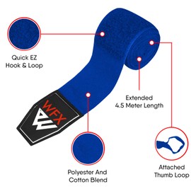 WFX Boxing Hand Wraps 3.5 4.5 Meter Martial Arts Bandages Inner Gloves Wrist Support Straps Punching Under Hand Knuckles Heavy Elasticated Training Bag Mitts Muay Thai (3.5 M, Blue)