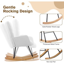 Nursery Rocking Chair with Ergonomic Lumbar Support - Plush Teddy Fabric, Gentle Gliding Motion, Compact Design for Breastfeeding Moms, Fits Small Spaces & Reading Nooks (White)