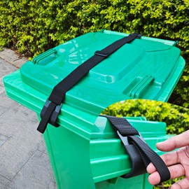 GripHandle Metal Double-Claw Trash Can Lid Lock Strap for Animals,Bungee Cord with Hooks for Trash Bin Garbage Pail,Outdoor Outside Trash Lid Holder to Keep Raccoons Out,Fits 20-96 Gallon Cans - 1pc