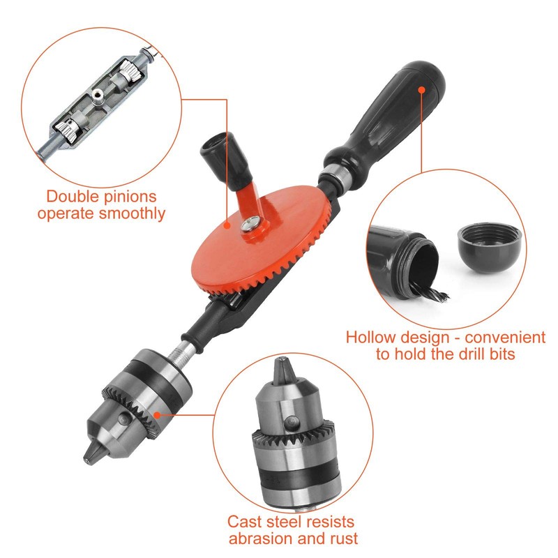 3/8 inch Hand Drill Manual Hand Crank Drill with 8Pcs
