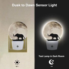 Uanvaha African Animal Night Light Silhouette Elephant on Full Moon Night Lights Plug into Wall 0.5W LED Lights Auto on/Off for Hallway Stairway Kitchen Home Decor