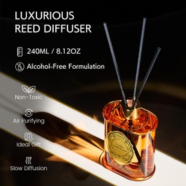 M&SENSE 8.4 oz Large Reed Diffuser for Home | Vanilla Sandalwood Scent Home Oil Diffuser with Sticks | Bedroom Bathroom Living Room Decor