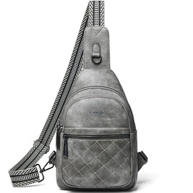 LATMAP Sling Bag For Women Fanny Pack Crossbody Travel Shoulder Belt Bags Tote Backpack Purse Faux Leather,Grey