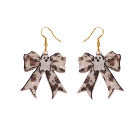 Halloween Colorful Ghost Bow Dangle Earrings for Women Big White Black Bowknot Leopard Print Dangle Drop Earring Gothic Acrylic Cute Bowknot Earring Halloween Party Trendy Jewelry Gift for Women (Bow_Leopard)