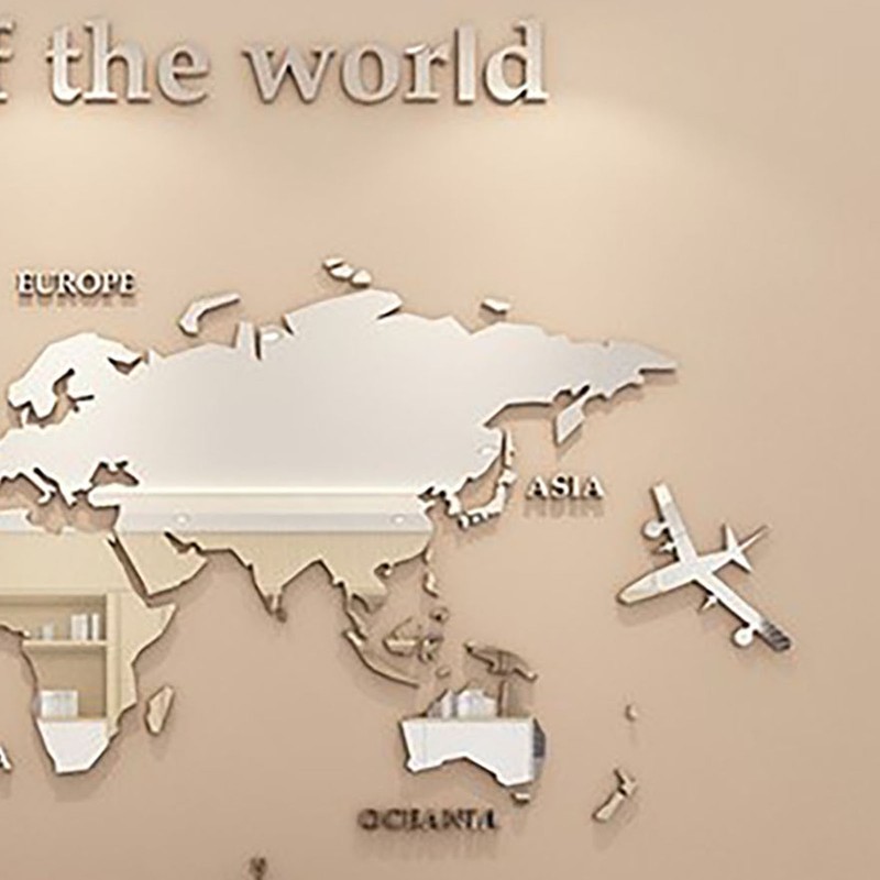Acrylic Wall Stickers 3D World Map Wall Mirror Sticker for