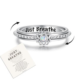 oGoodsunj Fidget Spinner Rings for Anxiety Women Just Breathe Sterling Silver Lotus Cross Worry Ring Stress Relief Calm Jewelry Gifts for ADHD Autism Daughter (Lotus, 10)