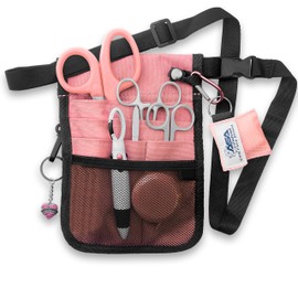 ASA Techmed Nurse Fanny Pack with Trauma Shears & Accessories – Medical Utility Belt with Nursing Supplies Including Tweezers, Bandage Scissors, CPR Face Shield, Measuring Tape - Light Pink