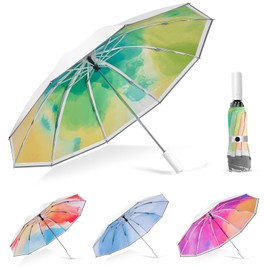 UPF 50+ Sun Umbrella UV Protection, UV Blocking Umbrella with Silver Cooling Coating, Travel Umbrella Compact Portable, Large Inverted Windproof Colourful Rain Umbrella (Forest Green)