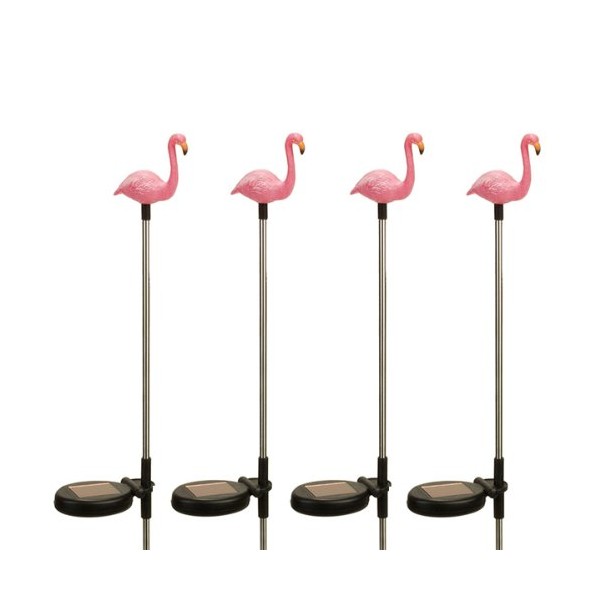 (4 Pack) Solar Outdoor Garden Pathway Stake Red LED Flamingo Yard Light