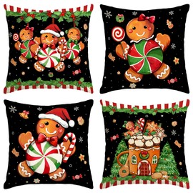 Gingerbread Christmas Pillow Covers Candy Cane Gingerbread Man Christmas Throw Pillow Cases New Year Winter Xmas Decor Christmas Decorations for Home Party