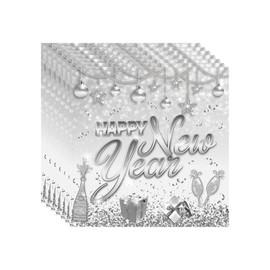 40pcs Silver Happy New Year Party Paper Napkins New Years Eve Napkins 2025 New Year Party Supplies 2025 White and Silver New Year Lunch Napkins Silver Snowflake Disposable Napkins for New Year Party