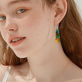 Frigotine Natural Stone Dangle Drop Earrings for Women, Boho Healing Stone Orange Turquoise Gemstone Lightweight Dangling Earing Prom Jewelry Gift