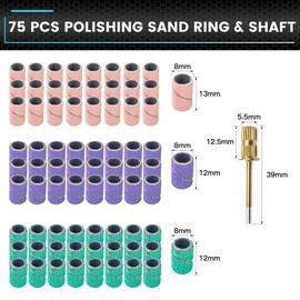 AM ARROWMAX 75Pcs Sanding Drums Kit, 80 120 180 Grit Sanding Bands Mini Drum Sander Sleeves with 3/32-Inch Shank Drum Sanding Mandrels for Rotary Tools